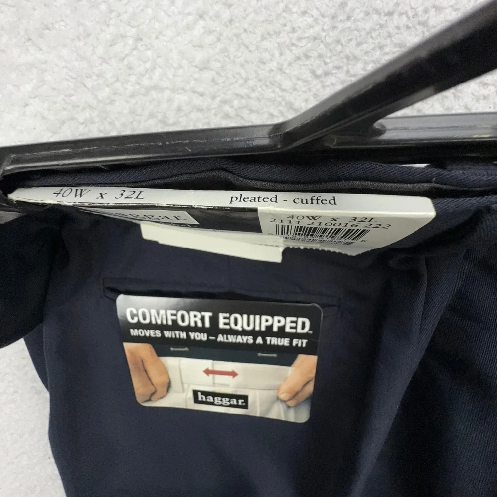 Haggar Black Label Men‎ 40x32 Navy Blue Pleated Cuffed Dress Pants NWT